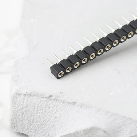 10 Pcs 40 Pin 2.54mm Pitch PCB Connector Socket, Single Row Headers For PCBs on white textured background