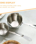 Slick Melting Pot With Pour Spout For Hot Coffee Chocolate And Soups Fire Kitchen Warmer Bowl, stainless steel, with two sizes.