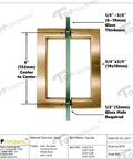 Stainless Steel 304 Grade Tubular Back to Back Shower Door Pull Handle 6 Inch Center to Center Square Satin Brass Finish Pair Pack