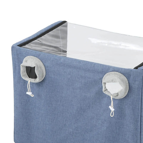 Portable Pet Nebulizer Box For Cats And Dogs With Collapsible Inhalation Chamber featuring durable oxford fabric and vents.