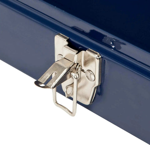 Kickbutt 16 Inch Hip Roof Portable Steel Tool Box With Heavy Duty Metal Latch And Scratch Resistant Powder Coated Blue Finish Built For The Weekend Warrior Ready To Stow Your Favorite Grease Monkey Gear Without The Sweat