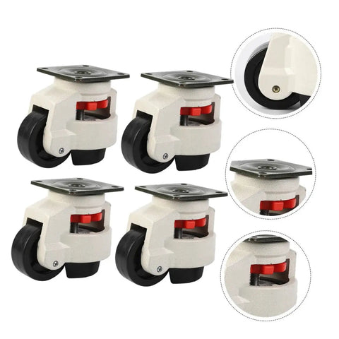 Beefy Heavy Duty Swivel Locking Workbench Casters With 60F Leveling Plates, 4 Pack, black nylon and steel casters with red lock detail
