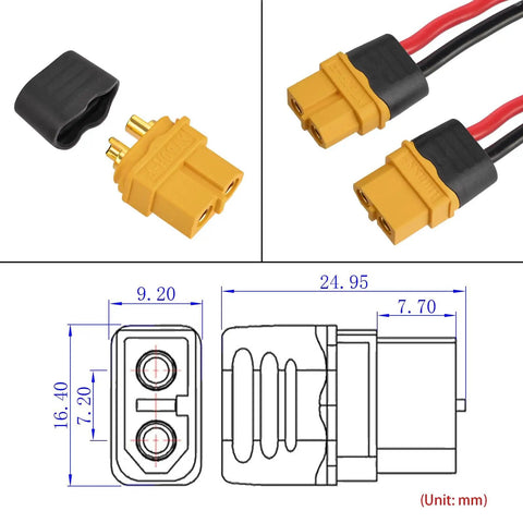 XT60 To XT30 Adapter Cable Set 4 Pieces 12 AWG XT60 Female To XT30 Male RC Lipo Battery Drone Wire For FPV diagram