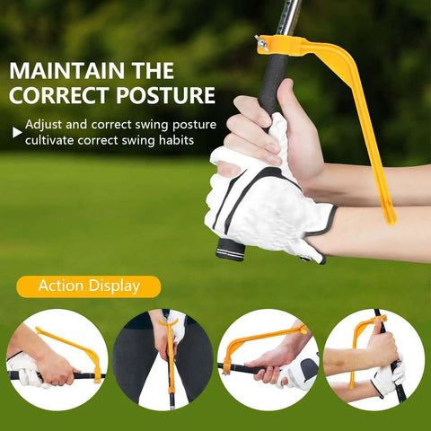 Image of a golfer using 2 Pack Golf Swing Trainer Aids For Driving Range Practice Boost Posture Alignment And Tempo To Build Consistency Easy To Use Yellow Swing Tool To Fix Your Form And Build Natural Repeatable Swings.