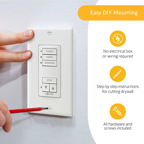 Wirefree RTS Wall Switch 3 Channel Control For Motorized Shades Blinds And Curtains Pure White No Fuss Quick Setup Battery Pre Installed