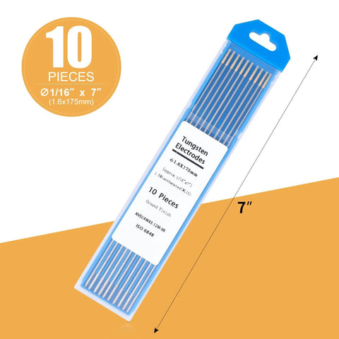 Gold Tip Lanthanated TIG Tungsten Electrodes 1.6mm X 175mm Ground Finish, 1.5 Percent Lanthanated Alloy, 10 Pack packaging