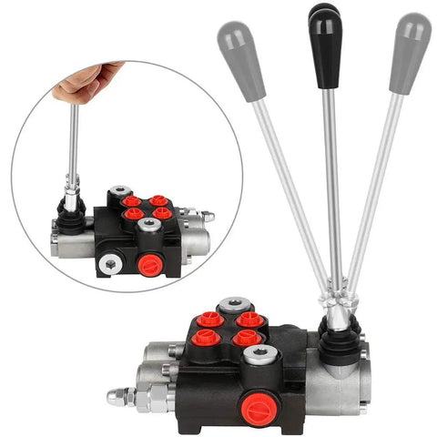Dual Spool Hydraulic Flow Control Valve For Small Tractors And Loaders, 21 GPM At 3600 PSI, G Ports, Adjustable Relief, Lever Handle