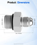 Hydraulic Hose Connector Three Eighths Inch JIC Thirty Seven Degree Flare Male To One Half Inch SAE ORB Male Adapter For No Drip Leak Free Easy Install High Pressure Hydraulic Line Connections Straight Fitting For JIC To O Ring Boss Systems, dimensioned side view