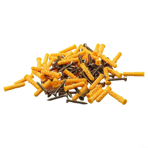 Heavy Duty 50 Piece Drywall Anchors And Screws Kit For Plasterboard Walls with orange anchors and metal screws visible