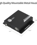 Solid Hdmi Kvm Over IP Receiver Locking In 4K At 30Hz With Up To 394 Foot Range For Cat6 Cables shown with metal housing dimensions.