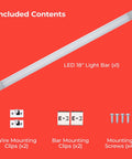 18-Inch Under Cabinet LED Light Bar Add On Kit For Kitchen And More Linkable Up To Eight Bars shown with mounting accessories