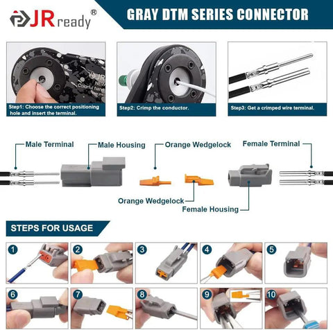Assembly steps for DTM 2 Pin Connector Kit 8 Pack With Size 20 Solid Contacts 20-22 AWG Waterproof Pro Grade Automotive Electrical Connectors