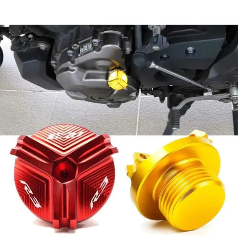 Rear Brake Fluid Reservoir Cap And Cylinder Cover For R3 YZF R3 YZFR3 2015 2024; red and gold CNC aluminum caps on motorcycle