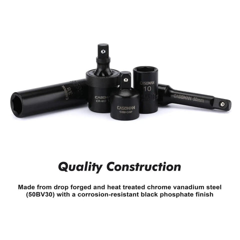 Heavy Duty One Quarter Inch Drive Impact Socket Set With Shallow And Deep Sockets 4mm To 15mm Metric SAE 6 Point CrV Steel Drop Forged