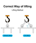 Diagram showing proper lifting methods with Heavy Duty Lifting Eye Bolt M10x150mm With Nut And Washer Stainless Steel 304 Shoulder Ring.