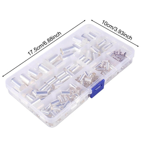 Insulated Copper Wire Ferrule Kit With Silver Plated Crimp Terminals And Sleeves, 166 Pieces in plastic case