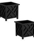 Lattice Design Planter Box Two Pack 14.75 Inch Square Outdoor Plant Pots For Flowers Or Plants Farmhouse Style Deck Ready