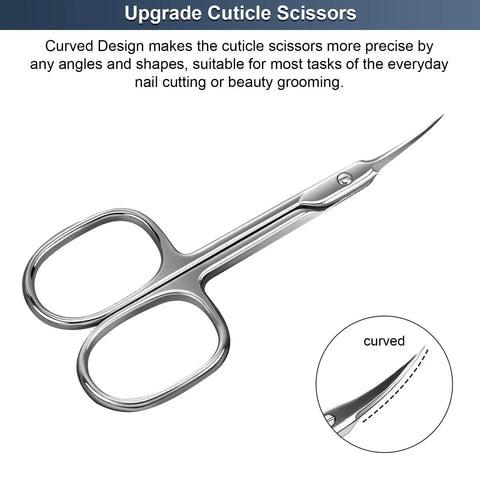 Ultra Precise Cuticle Scissors With Extra Fine Curved Blade For Nail Care And Grooming, silver finish scissors with curved blade
