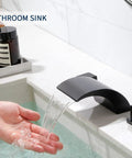 Roman Tub Faucet Matte Black Waterfall Filler, Widespread Deck Mount 2-Handle Bath Faucet For Quick Fill, in action
