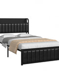 Chic Twin Platform Bed Frame With Upholstered Storage Headboard And Built In Charging Hub Heavy Duty Metal Slats No Box Spring Needed Straight Up Noise Free No Sweat Setup Pure Black, side view of bed showcasing upholstered headboard.