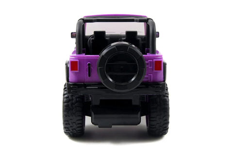 Rear view of Jeep Wrangler One Sixteenth Scale RC Car For Kids With 2.4GHz Radio Control And Turbo Boost Full Function Offroad Vehicle