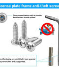 Anti Theft License Plate Screws Kit With Rustproof Stainless Steel M6 1/4 Inch Tamper Proof Fasteners, hex wrench included