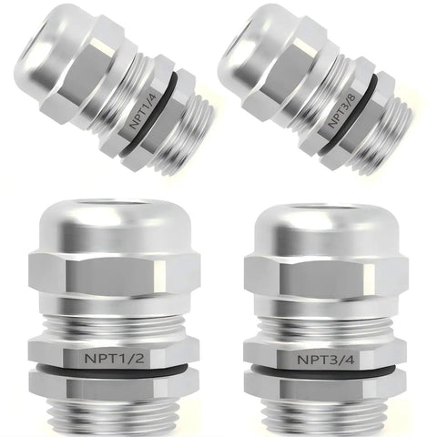 Two Pack One Quarter Inch 304 Stainless Steel Cable Sealing Sleeve And Three To Six Point Five Millimeter NPT Type Metal Joint Stress Relief