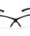 Front view of Black Frame Safety Glasses With Clear Anti Fog Lenses And LED Temples, ventilated design for daylong comfort