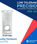 Rock Solid Replacement Flanged Cross Dowel Assembly Nuts compatible with Ikea Part 121114, 21mm height, 10mm width, precision hardware.