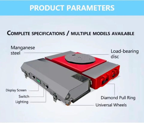 Heavy Duty Electric Mover Remote Controlled Steerable Turntable Platform For Industrial Warehouse Material Handling features load-bearing disc and steel frame.