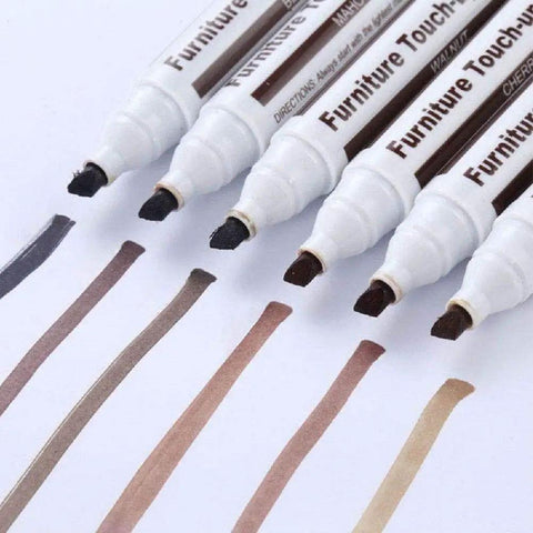 Five Furniture Wood Repair Marker For Floors And Tables Easy DIY Scratch Fix Pen For Stains Quick Dry Long Lasting Professional Grade Wood Touch Up For Cabinets And Tables Black Finish pens with color swatches