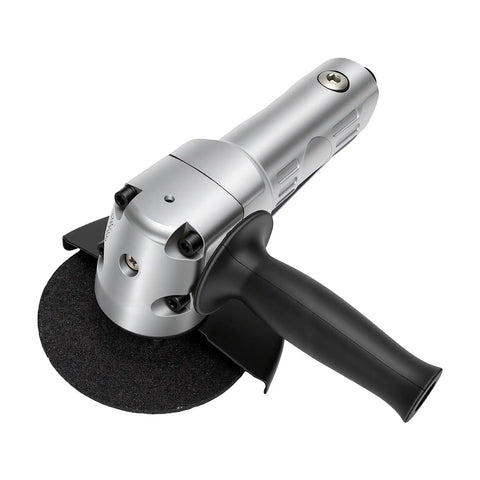 Hulking Five Inch Pneumatic Angle Grinder Dropping 11000 Rpm Of Wild Air Power For Totally No Sweat Cutting Smooth Grinding And Ridiculously Quick Polishing On Grease Monkey Projects with black grinding disc.