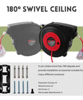 Beefy 45 Ft Retractable Extension Cord Reel With 12 AWG 3 Conductor SJTOW Heavy Duty Power Cable shown with 180° swivel mount