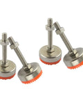 Four Adjustable Leveling Feet M10x80mm For Furniture And Cabinets With Threaded Sockets Easy Glide Mobility Keeps Your Tables Desks And Cabinets Level And Stable For Light Duty Home Projects, four metal leveling feet with orange base