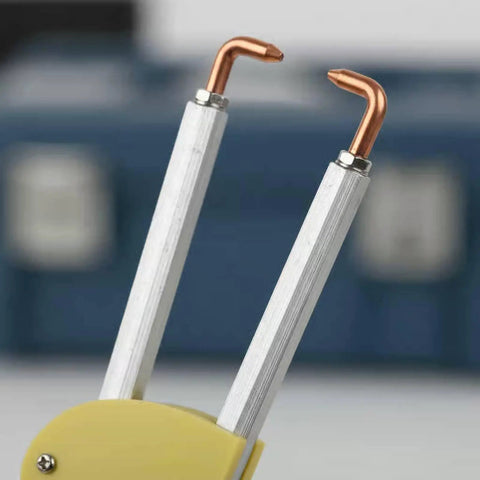 Rock Solid Workhorse Point Welder Clamps Heavy Duty Joining Pliers With Scorch Proof Handles And No Sweat Pressure Tuning close-up of gripping tips.
