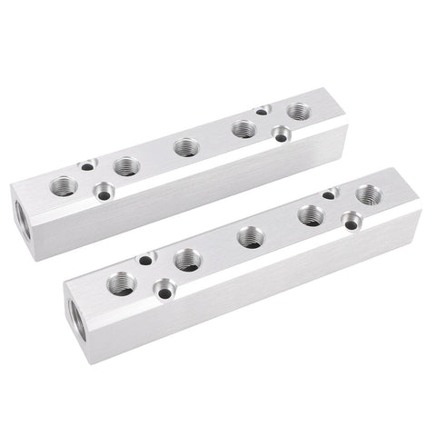 Two Five Way Seven Port Pneumatic Manifold Aluminum Alloy Air Distribution Blocks with NPT Supply and Output Ports