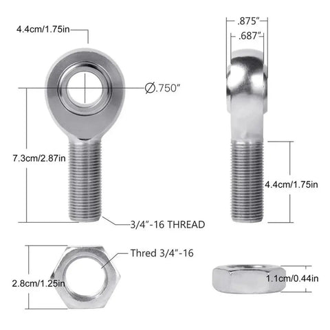 Pro Grade Chromoly Heim Joint Rod End Kit Two Piece Set with Left Thread measurements and sealed design for precise steering.