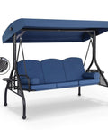 Three Seat Outdoor Porch Swing With Adjustable Canopy Converts To Bed Two In One Patio Swing And Lounge With Thick Cushions