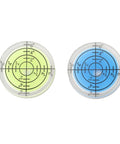 4 Pack 32mm Circular for spirit Level Wear Resistant for acrylic Bubble featuring two colors, yellow and blue, with precision markings.