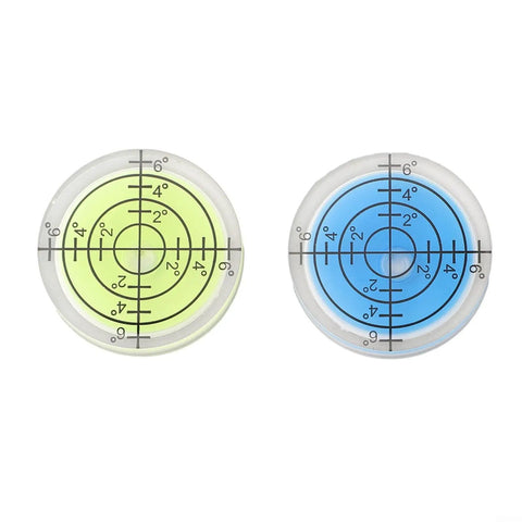4 Pack 32mm Circular for spirit Level Wear Resistant for acrylic Bubble featuring two colors, yellow and blue, with precision markings.