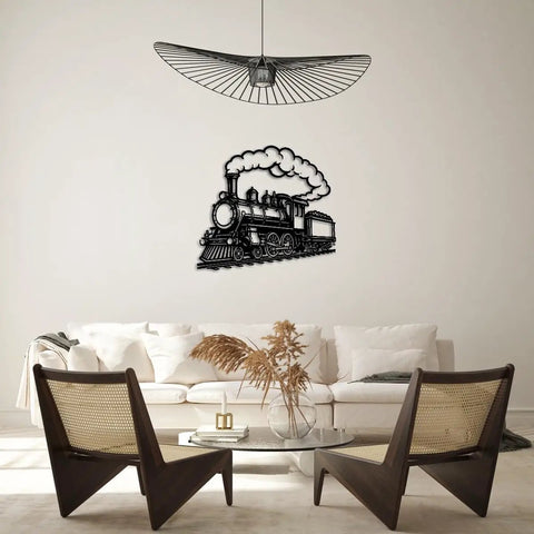 Retro Steam Locomotive Wall Art For Living Room And Office, Industrial Style Decor, Dope Black 20 Inch Metal Sign