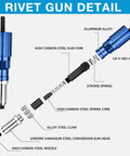 Rivet Adapter Drill Kit For Quick Auto Body Repairs with aluminum alloy and high carbon steel parts detail view