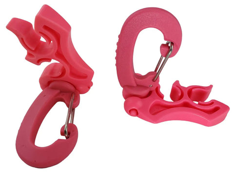 Pink Scuba Double Hose Clips 2 Pack With 304 Stainless Steel Closure Beefy Plastic Clamps for Scuba Gear.