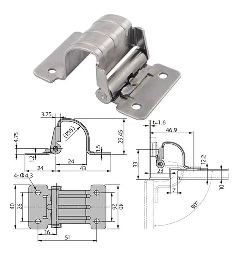 Arc Hidden Hinge For Cabinets And Bedside Cupboards With Soft Close Damping Bracket Door Support Kit with technical drawings
