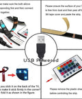 Instructions for USB LED Strip Lights With 24 Keys Remote 5050 RGB Color Changing 6.56 Feet 2 Meters setup and installation.