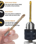 8 Piece Titanium Coated HSS Twist Drill Bit Set Featuring Serrated Side Cutting Edge, spiral groove designed for efficient cutting.