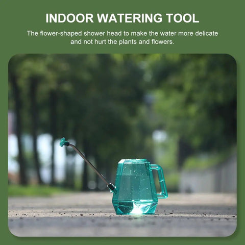 Long Nozzle Stainless Steel Watering Can For Indoor Gardening Portable Plant Water Container With Clear Tank Sky Blue Easy Fill Gentle Shower Head on pavement