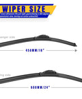 Diagram showing sizes of 24 Inch And 18 Inch Front Windshield Wiper Blades Replacement For Kia with measurements in millimeters.