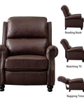 Pushback Recliner Chair With Faux Leather Upholstery And Rivet Detailing, comfy single sofa in reddish brown showing different reclining positions