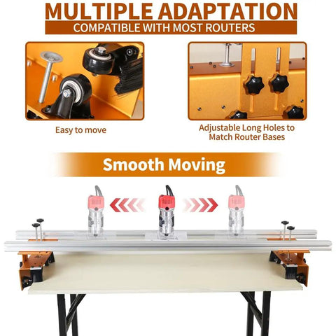 58 Inch Router Sled And Slab Flattening Jig For Woodworking Beefy Pro And DIYers Tool showing adjustable router base compatibility.